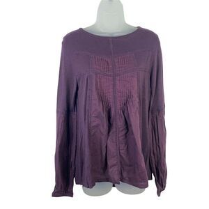 Sundance Top Womens Small Purple Mix Media Blouse Lace Pintucks Hi Low Hem
